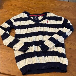 U.S. Polo Assn. Navy and Cream V-Neck Sweater